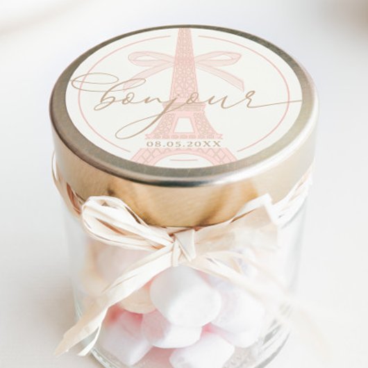 Bonjour Bébé Pink Paris Eiffel Baby Shower Ronde Sticker