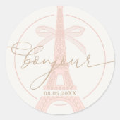 Bonjour Bébé Pink Paris Eiffel Baby Shower Ronde Sticker (Voorkant)