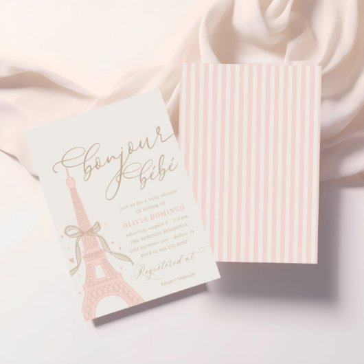 Bonjour Bébé Pink Paris Eiffel Tower Baby Shower Kaart
