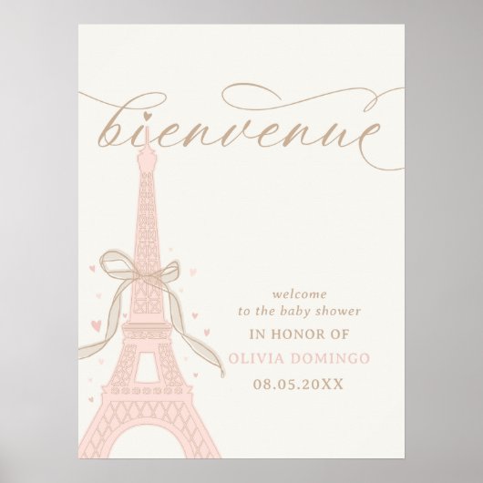 Bonjour Bébé Pink Paris Eiffel Tower Welcome Sign Poster (Voorkant)