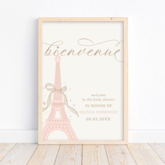Bonjour Bébé Pink Paris Eiffel Tower Welcome Sign Poster
