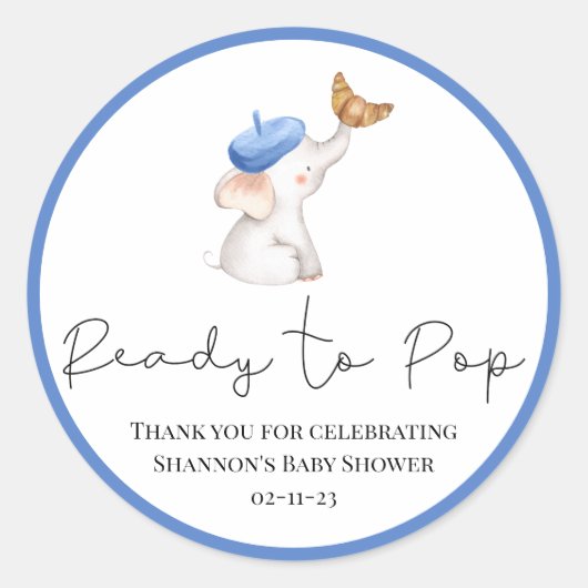 Bonjour Bebe Romantic Baby shower Clas Ronde Sticker (Voorkant)