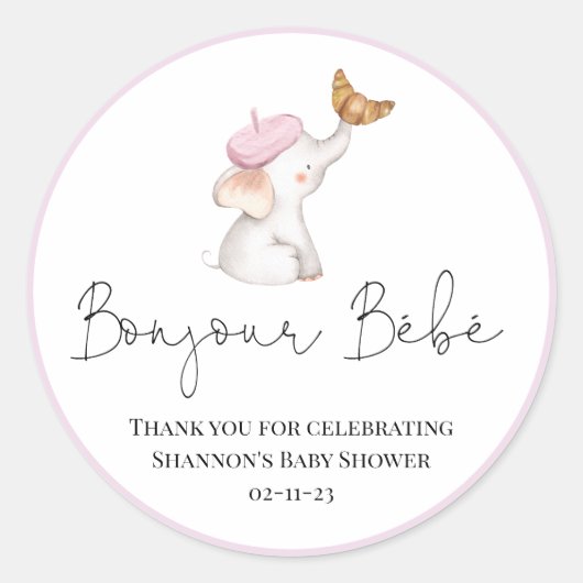 Bonjour Bebe Romantic French Girl Baby Shower Clas Ronde Sticker (Voorkant)