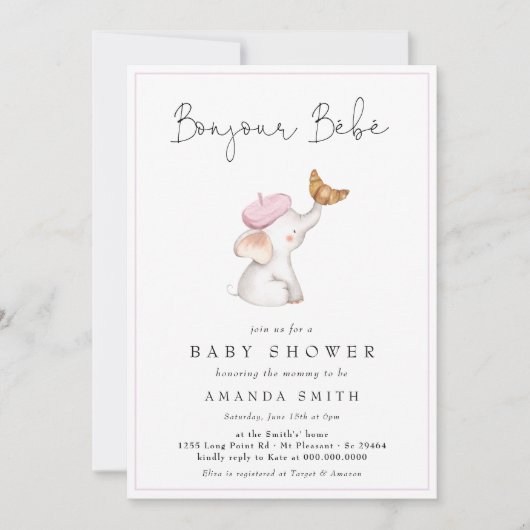 Bonjour Bebe Romantic French Girl Baby shower Kaart (Voorkant)