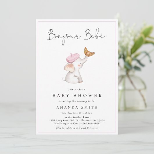 Bonjour Bebe Romantic French Girl Baby shower Kaart (Staand voorkant)