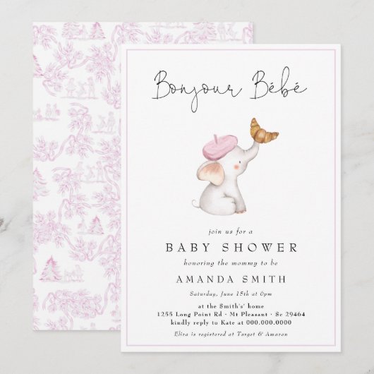 Bonjour Bebe Romantic French Girl Baby shower Kaart (Voorkant / Achterkant)