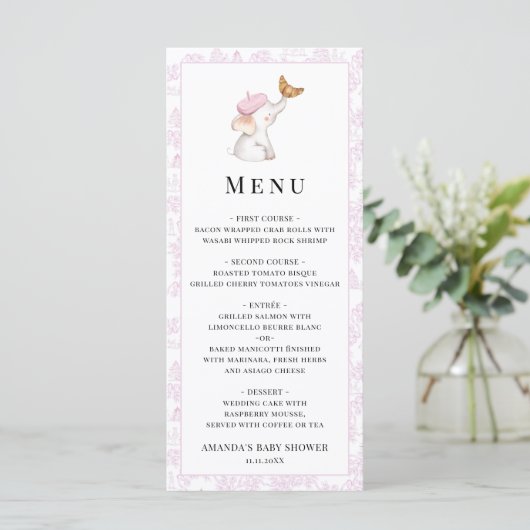 Bonjour Bebe Romantic French Girl Baby shower Menu (Staand voorkant)
