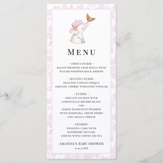 Bonjour Bebe Romantic French Girl Baby shower Menu (Voorkant)