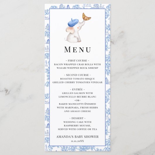 Bonjour Bebe Romantic Mannen Baby shower Menu (Voorkant)