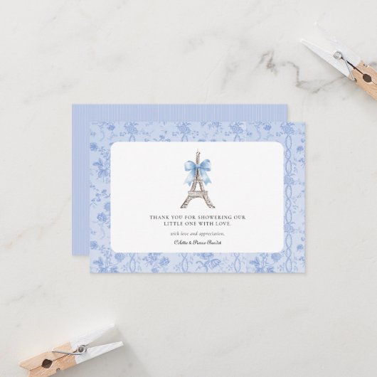 Bonjour Bebe Romantisch Blauw Frans Bedankt Card Kaart (Voorkant / Achterkant in situ)