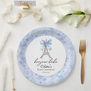 Bonjour Bebe Romantisch Blauw Frans Toile Papieren Bordje