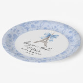 Bonjour Bebe Romantisch Blauw Frans Toile Papieren Bordje (Gekanteld)