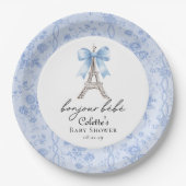 Bonjour Bebe Romantisch Blauw Frans Toile Papieren Bordje (Voorkant)