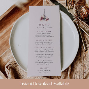 Bonjour Bebe Roze Bloemen Eiffeltoren Menu Kaart