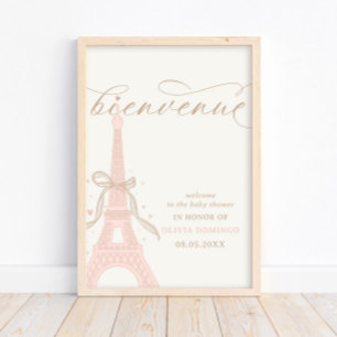 Bonjour Bébé Roze Parijs Eiffeltoren Welkomstbord Poster
