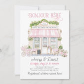 Bonjour Bebe Roze Parijse Cafe Baby Meisje Douche Kaart (Voorkant)