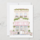 Bonjour Bebe Roze Parijse Cafe Baby Meisje Douche Kaart (Achterkant)