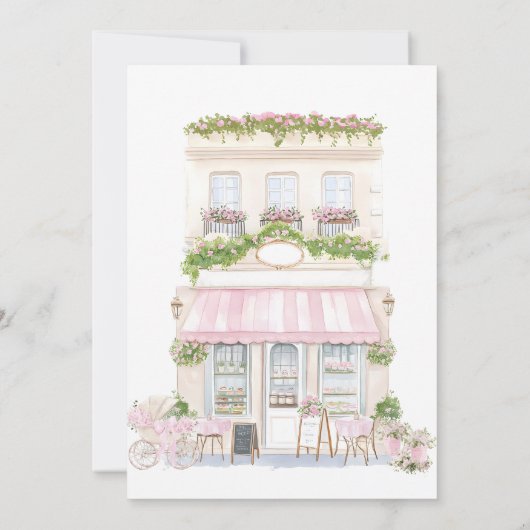 Bonjour Bebe Roze Parijse Cafe Baby Meisje Douche Kaart (Achterkant)