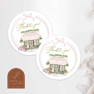 Bonjour bébé Roze Parijse cafe Bedankt Stickers