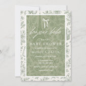 Bonjour Bebe Sage Green Toile Frans Baby shower Kaart (Voorkant)