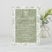 Bonjour Bebe Sage Green Toile Frans Baby shower Kaart (Staand voorkant)