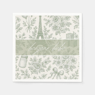 Bonjour Bebe Sage Green Toile Frans Baby shower Servet