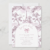 Bonjour Bebe Toile Pink Bow Frans Baby shower Kaart (Voorkant)