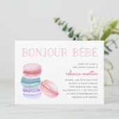 Bonjour Bébé | Uitnodiging Baby shower Macaron (Staand voorkant)