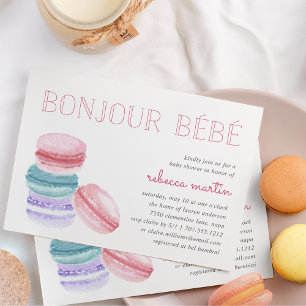 Bonjour Bébé   Uitnodiging Baby shower Macaron