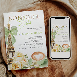 Bonjour Bébé Waterverf Coquette Bow Baby shower I Kaart