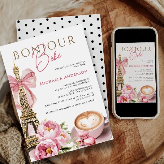 Bonjour Bébé Waterverf Coquette Bow Baby shower Kaart