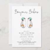 Bonjour Bebes Franse pinguïn tweeling Baby shower Kaart (Voorkant)