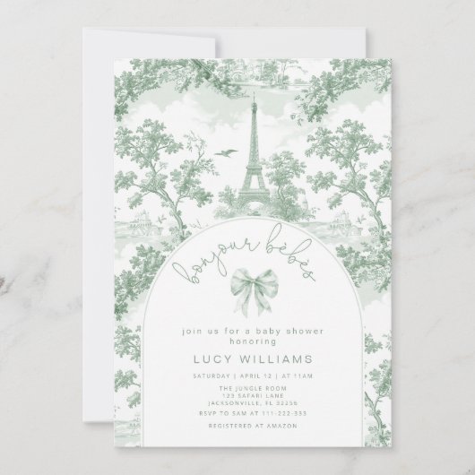 Bonjour Bebes Toile Twins Frans groen Baby shower Kaart (Voorkant)