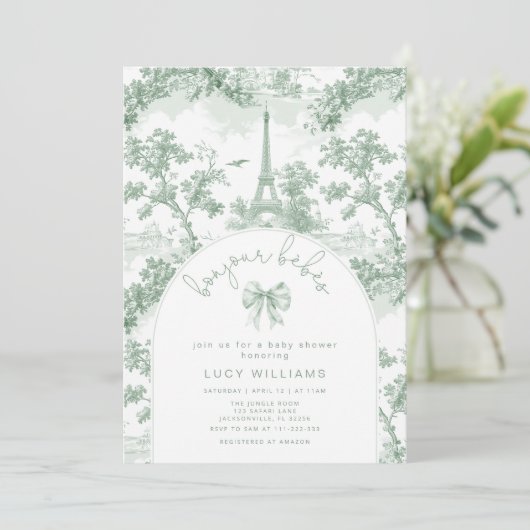 Bonjour Bebes Toile Twins Frans groen Baby shower Kaart (Staand voorkant)