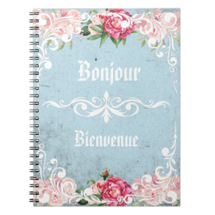 Bonjour Bienvenue Romantisch fraaie Rozen Notitieboek
