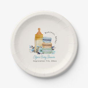Bonjour Blauwe Macarons & Melk Jongens Baby Shower Papieren Bordje