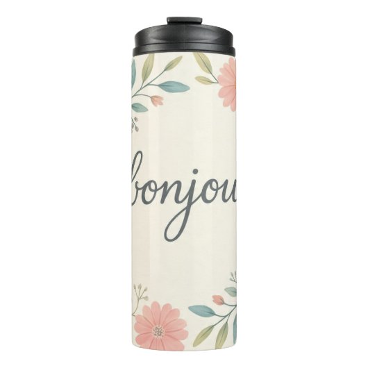 Bonjour bloemige thermosbeker (Voorkant)