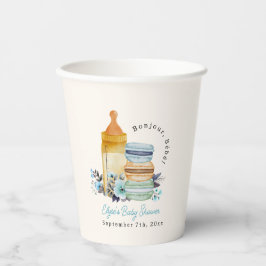 Bonjour Blue Macarons & Milk Boy Baby Shower Papieren Bekers