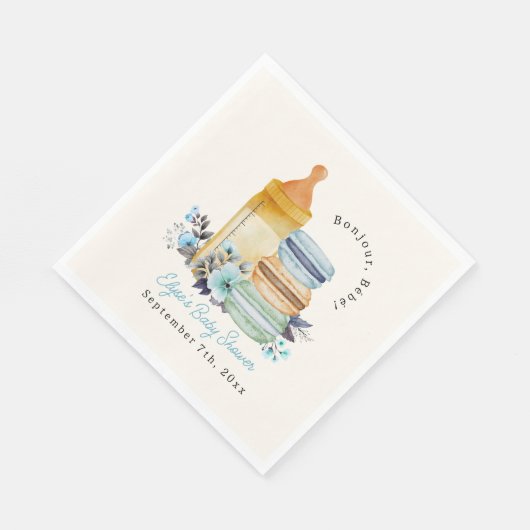 Bonjour Blue Macarons Milk Floral Boy Baby Shower Servet (Hoek)