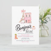 Bonjour Blush Roze Frans Baby shower Uitnodiging (Staand voorkant)