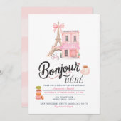 Bonjour Blush Roze Frans Baby shower Uitnodiging (Voorkant / Achterkant)