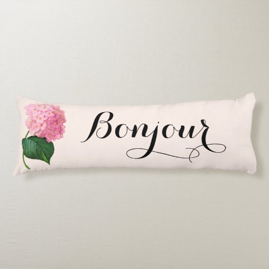 Bonjour Bonne Nuit Roze Hydrangea Body Pillow Lichaamskussen (Voorkant)