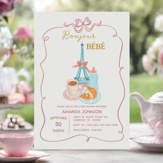 Bonjour Cafe Roze Coquette Baby shower Kaart