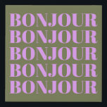 Bonjour | Chic Olive en Lila oude typografie Imitatie Canvas Print<br><div class="desc">Bonjour | Afdrukken van Lila  olijf en oude typografie</div>