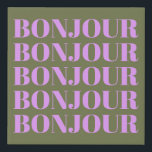 Bonjour | Chic Olive en Lila oude typografie Imitatie Canvas Print<br><div class="desc">Bonjour | Afdrukken van Lila  olijf en oude typografie</div>