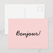 Bonjour Cream Ivory Modern Script Ontwerp Briefkaart (Voorkant / Achterkant)