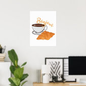 Bonjour Croissant Coffee Breakfast - Franse Cafe Poster (Thuiskantoor)