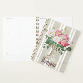Bonjour cute dusty background stripes flowers planner