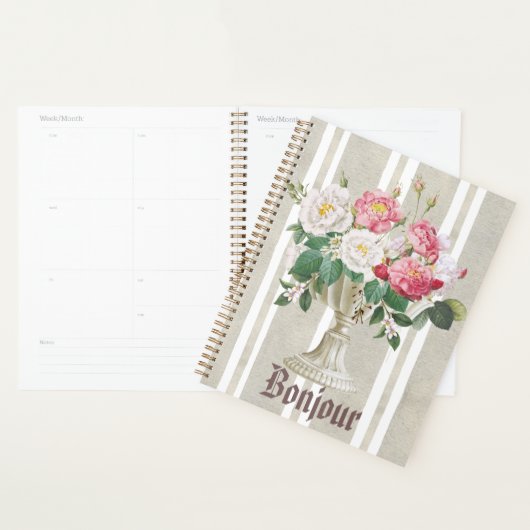 Bonjour cute dusty background stripes flowers planner (Display)