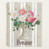Bonjour cute dusty background stripes flowers planner (Voorkant)